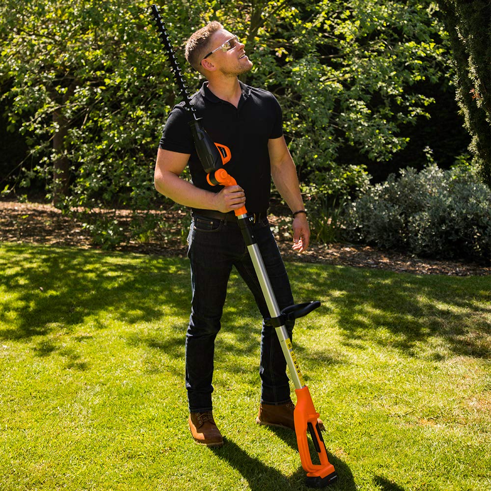 Yard Force Pole Hedge Trimmer Cordless - Extendable, Long Reach, 41cm Cutting Length, 20V Lithium-ion battery & Charger, 135° Adjustable Head, Dual Action Blades - LH C41A Orange