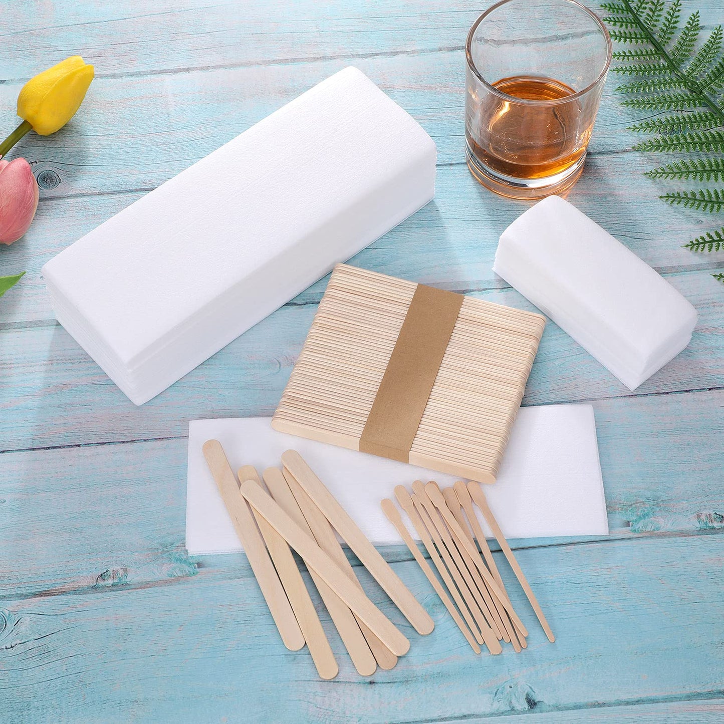 250 Pieces Wax Strips Sticks Kit Includes Non-Woven Waxing Strips Facial Wax Strips and Wooden Wax Applicator Sticks for Body Skin Hair Removal