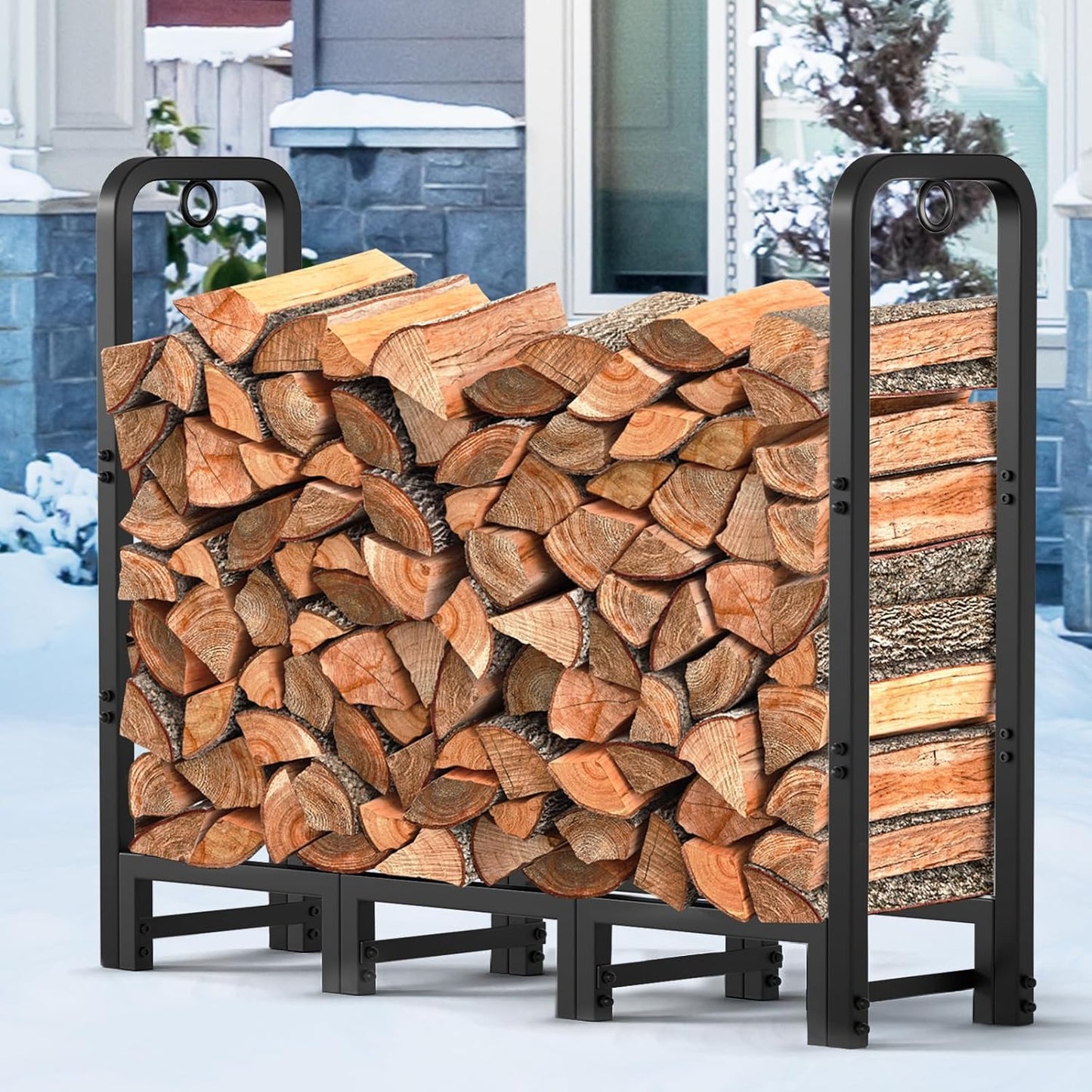 Amagabeli 4ft(121cmx30.48cmx105cm) Fireplace Log Rack Outdoor Heavy Duty Log Storage Holder for Firewood Wood Stacker Log Carrier for Metal Kindling Stand Steel Tubular Wood Rack log Stores Outdoor