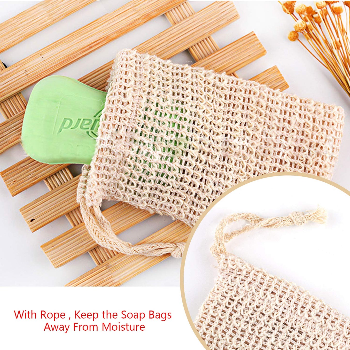 2 Packs Bamboo Fiber Exfoliating Gloves and 3 Pack Natural Sisal Soap Bags - for Foaming & Save Soaps and Shower Massage Mitts for Scrub and Remove Exfoliate