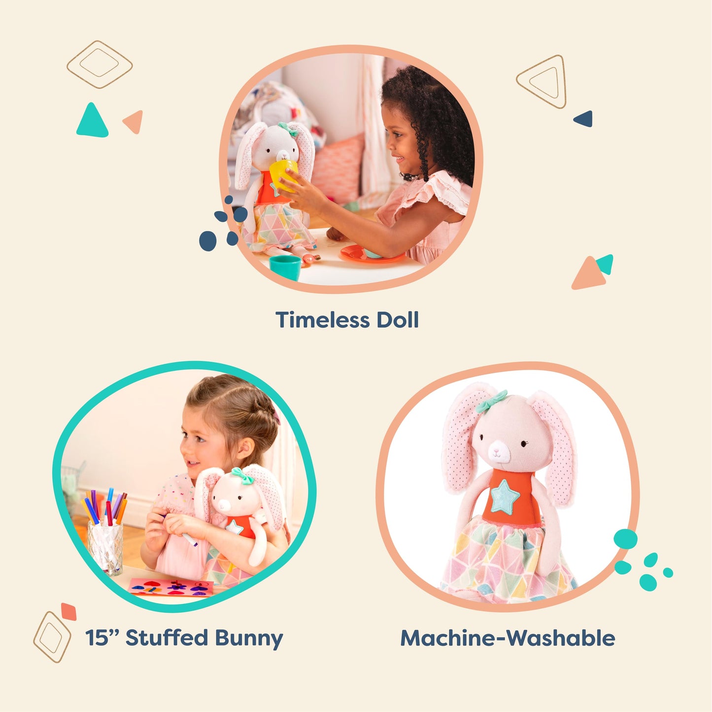 B. toys – Plush Designer Bunny Doll – Soft & Cuddly Stuffed Animal Rabbit Toy – Orange & Pastel Dress – Sparkly – 15” – Washable – Tippy Toes – Becky Bunny – 18m + Modern