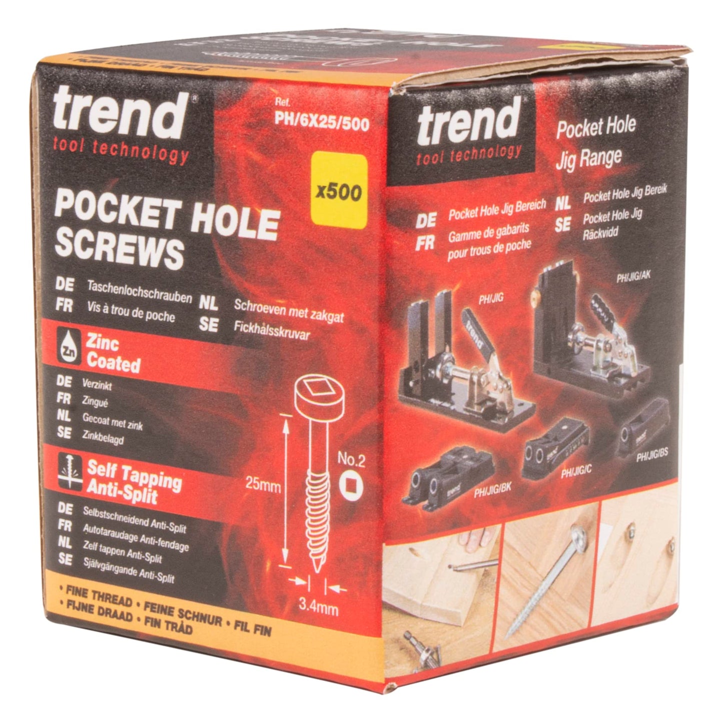 Trend Pocket Hole Screws for Hardwoods, 25mm Long, Pack of 500, Fine Self-Cutting Threaded Square Drive Screws, PH/6X25/500 No.6 x 25mm x 500pk