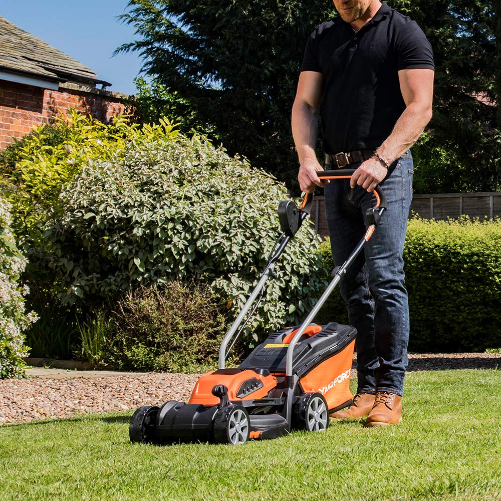 Yard Force 40V 32cm Cordless Lawnmower Plus Cordless Grass Trimmer with ONE Lithium-ion Battery & Quick Charger LM G32 + LT G30 Black,orange Single