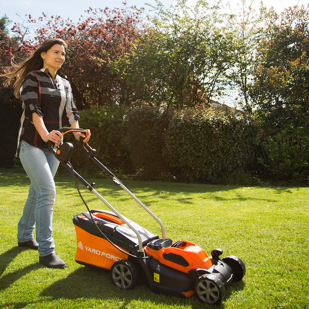 Yard Force 40V 32cm Cordless Lawnmower Plus Cordless Grass Trimmer with ONE Lithium-ion Battery & Quick Charger LM G32 + LT G30 Black,orange Single