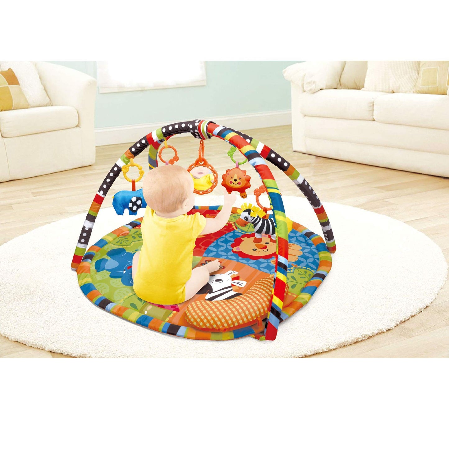 Animal Safari PlayMat, Play Gym Activity Play Mat & Gym for New Born Babies and Toddlers,Soft Toys,Fun Animals,Textures,Mirror, Discovery Carpet for Infants,New Born -Suitable from Birth