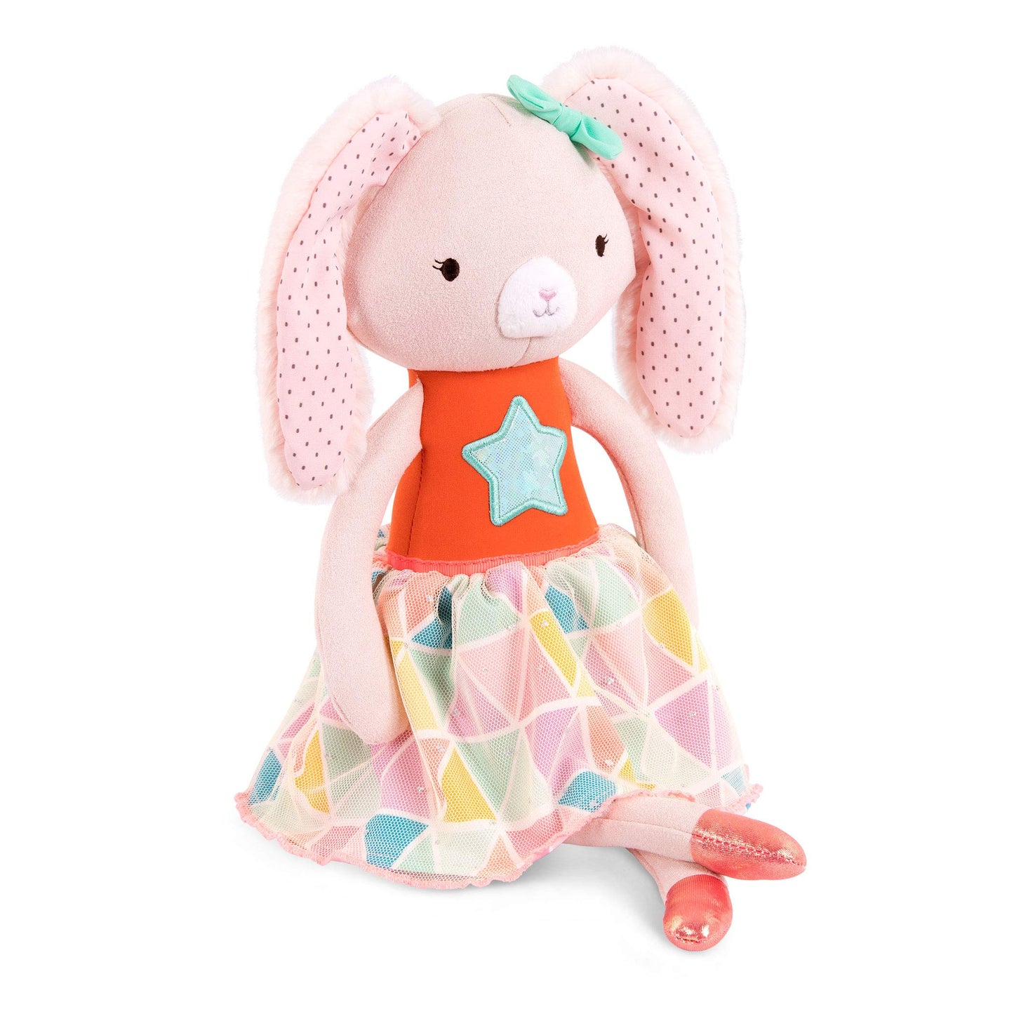 B. toys – Plush Designer Bunny Doll – Soft & Cuddly Stuffed Animal Rabbit Toy – Orange & Pastel Dress – Sparkly – 15” – Washable – Tippy Toes – Becky Bunny – 18m + Modern