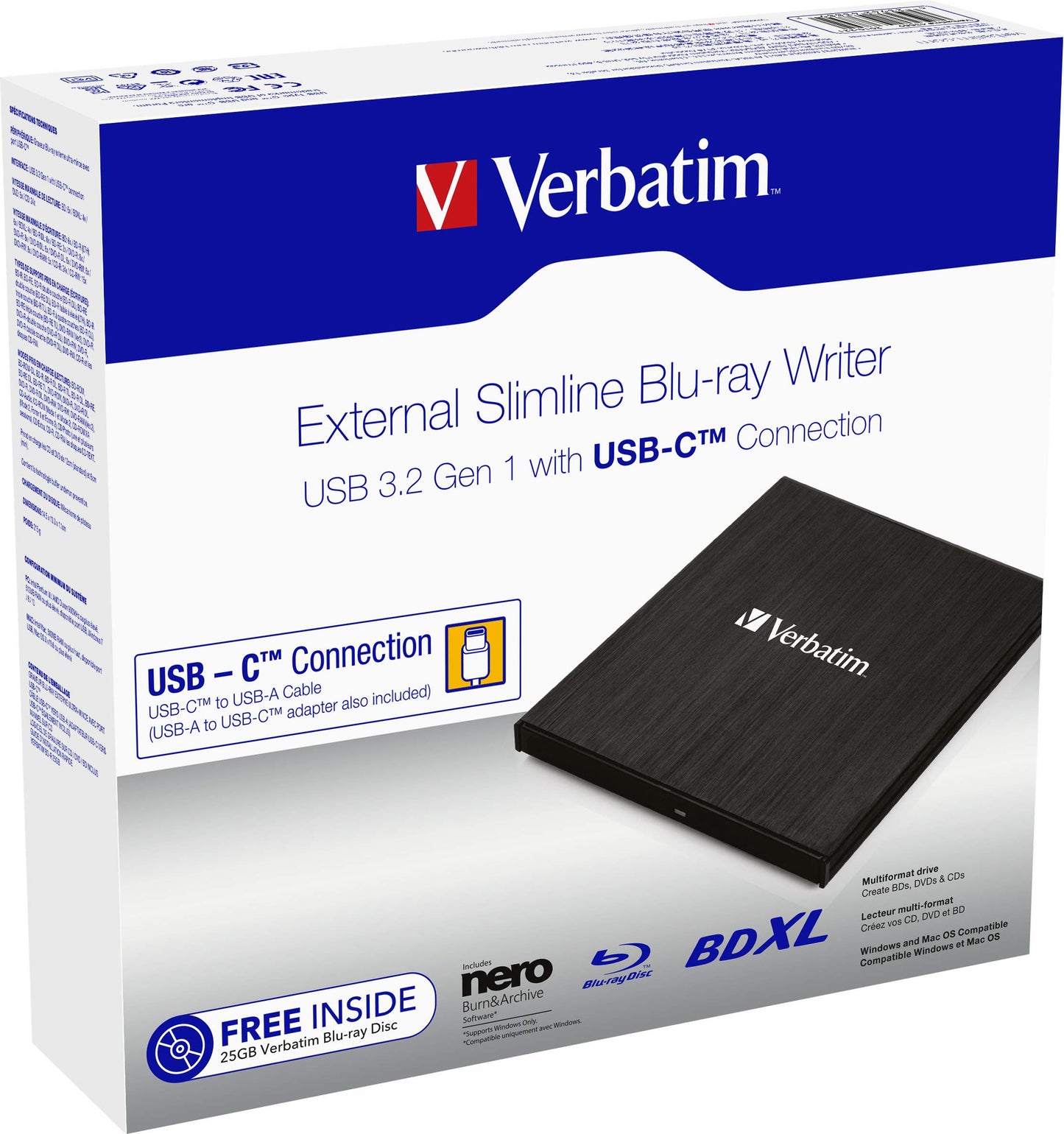 Verbatim 43889 lecteur de disques optiques Blu-Ray RW Noir Slimline Blu-ray Writer