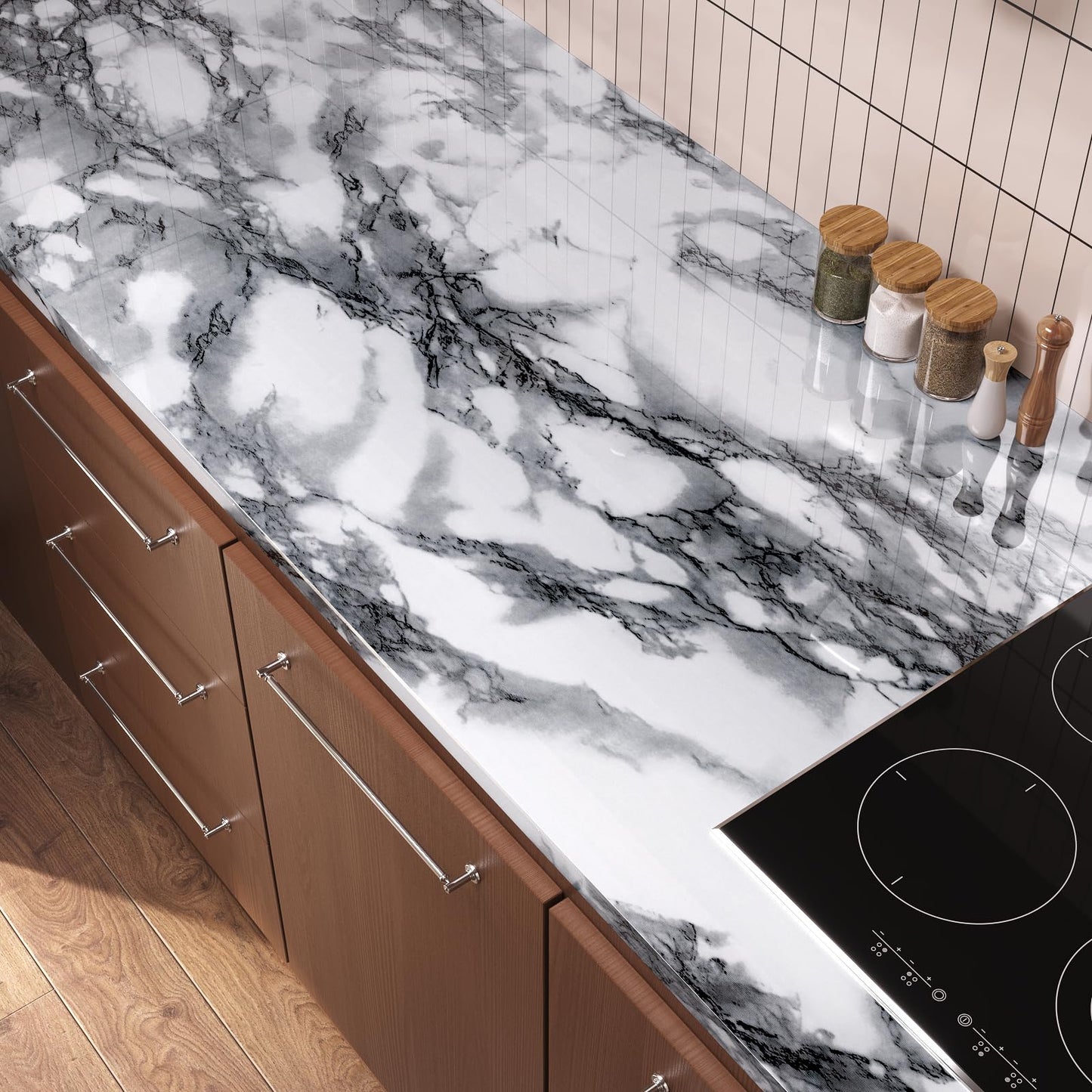 VEELIKE Marble Sticky Back Plastic Roll Vinyl Worktop Covering Marble Effect Wallpaper Waterproof Contact Paper White and Grey Vinyl Film for Table Fireplace Kitchen Countertop TV Unit 40cm x 900cm 6W x 40L cm