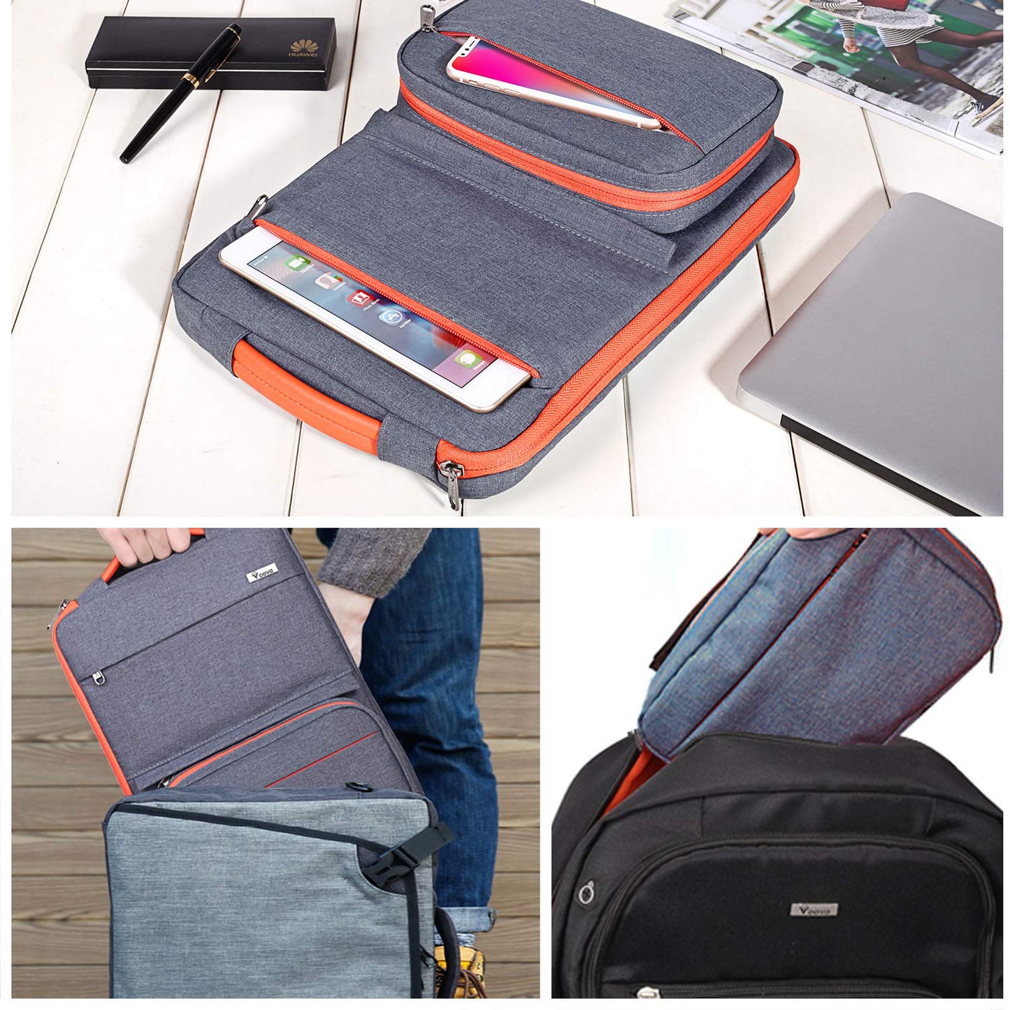 Voova Laptop Sleeve Case 13 13.3 14 Inch with Detachable Accessories Organiser Pouch,360° Protective Computer Bag Cover for MacBook Air 13 M1/M2 2020-2022,MacBook Pro 13/14,Chromebook 14,Dark Grey 13-14 Inch(34x26x3cm) Dark Grey