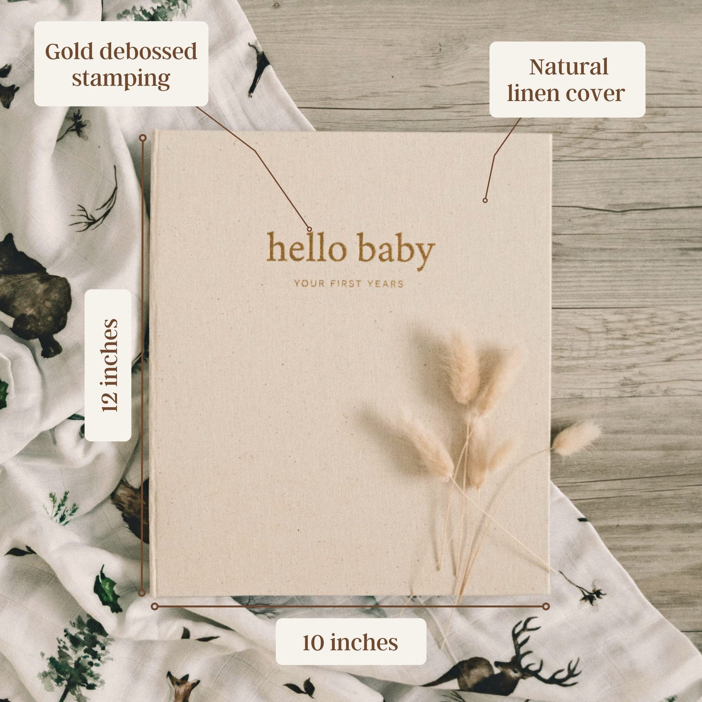 Unisex Baby Memory Book | Minimalist Baby First Year Keepsake for Milestones | Baby Books First Year Scrapbook | Simple Journal for Boy Girl Milestones | Natural Linen Wild - Peachly