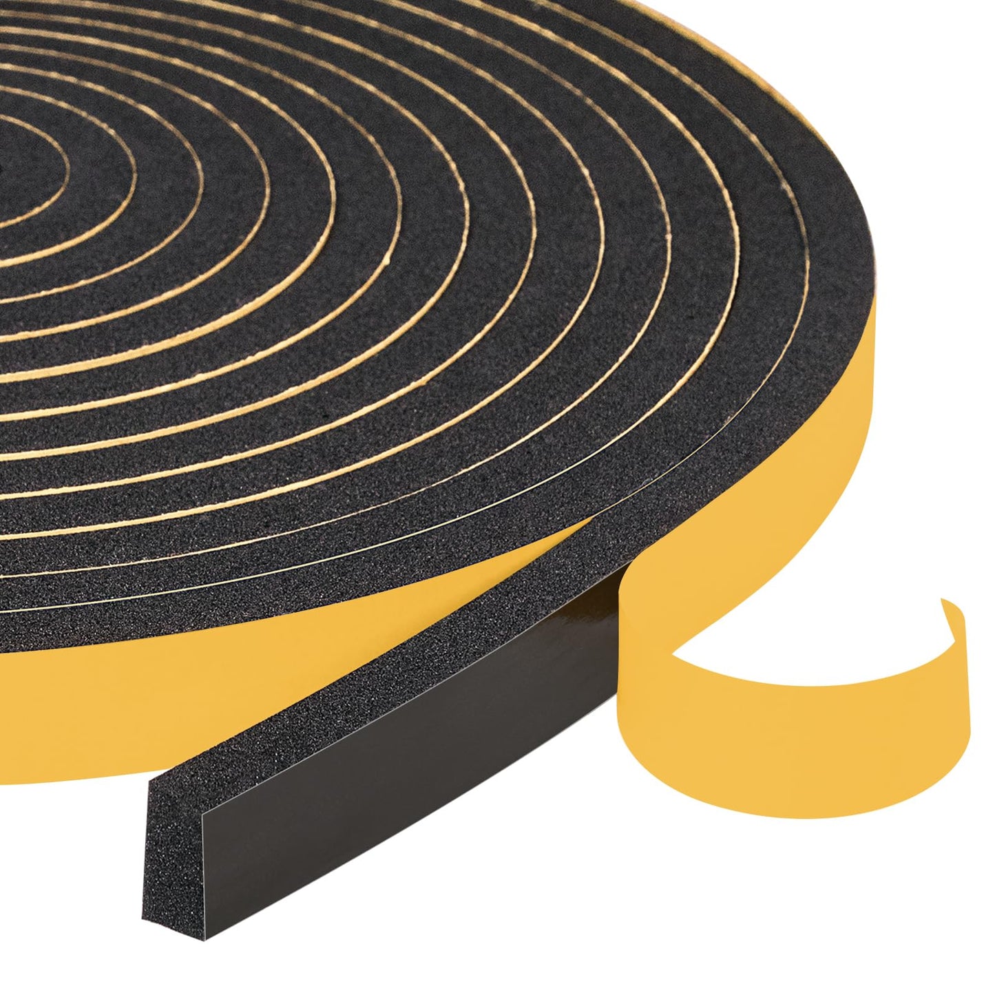 Yotache Draught Excluder Tape for Doors 2 Rolls 12mm Wide X 6mm Thick, Black Foam Seal Tape for Sliding Door Jamb, Front Door Frame Windows Insulation, 8m Length (2 X 4m Each) 12 x 6 mm Black-yellow Backing