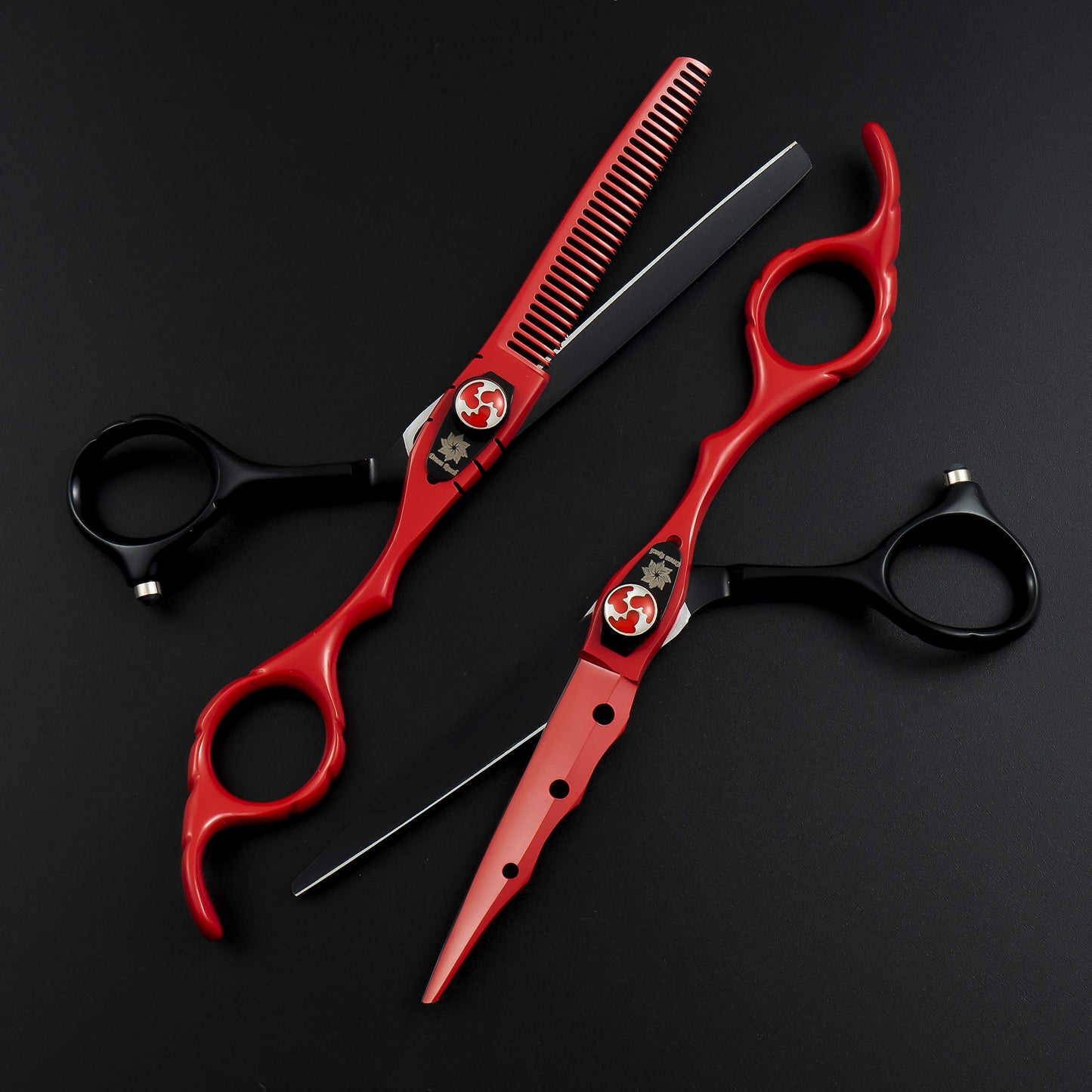 6.0" Professional Hairdressing Cutting Shear Set - Salon Hair Thinning Scissor Kit for Barber - by Dream Reach (Black&red) Black & Red