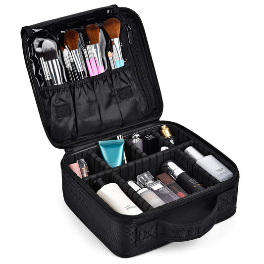 Travel Makeup Case Professional Cosmetic Train Cases Artist Storage Bag Make Up Tool Boxes Brushes Bags with Compartments Waterproof Detachable Vanity Organizer M Black