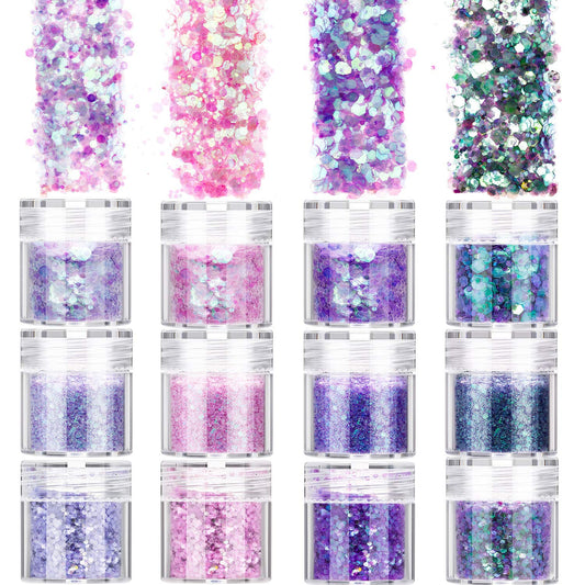 12 Boxes Chunky Glitter, Mermaid Chunky Glitter, Holographic Cosmetic Festival Ultra-Thin Chunky Glitter for Nail Face Body Hair Makeup