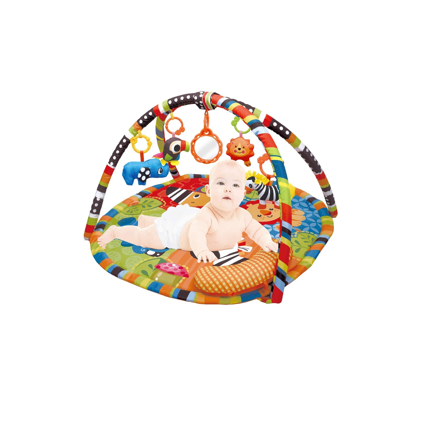 Animal Safari PlayMat, Play Gym Activity Play Mat & Gym for New Born Babies and Toddlers,Soft Toys,Fun Animals,Textures,Mirror, Discovery Carpet for Infants,New Born -Suitable from Birth