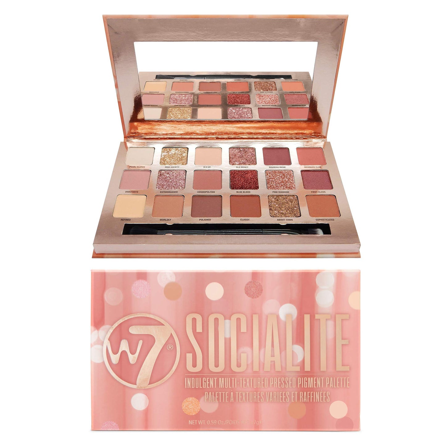 W7 Socialite Pressed Pigment Palette - 18 Pink Nude Colours - Flawless Long-Lasting Glam Makeup