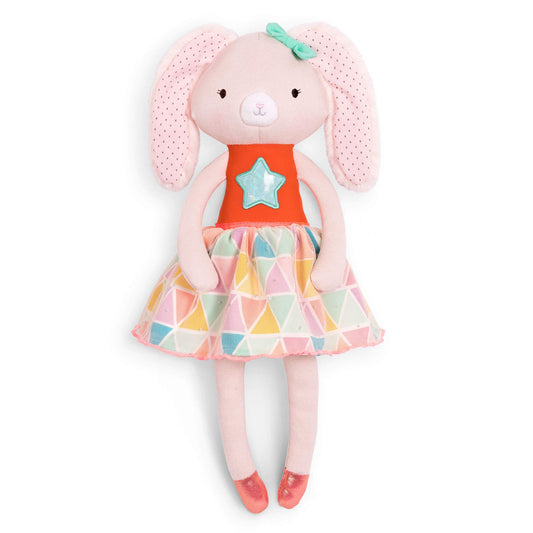 B. toys – Plush Designer Bunny Doll – Soft & Cuddly Stuffed Animal Rabbit Toy – Orange & Pastel Dress – Sparkly – 15” – Washable – Tippy Toes – Becky Bunny – 18m + Modern