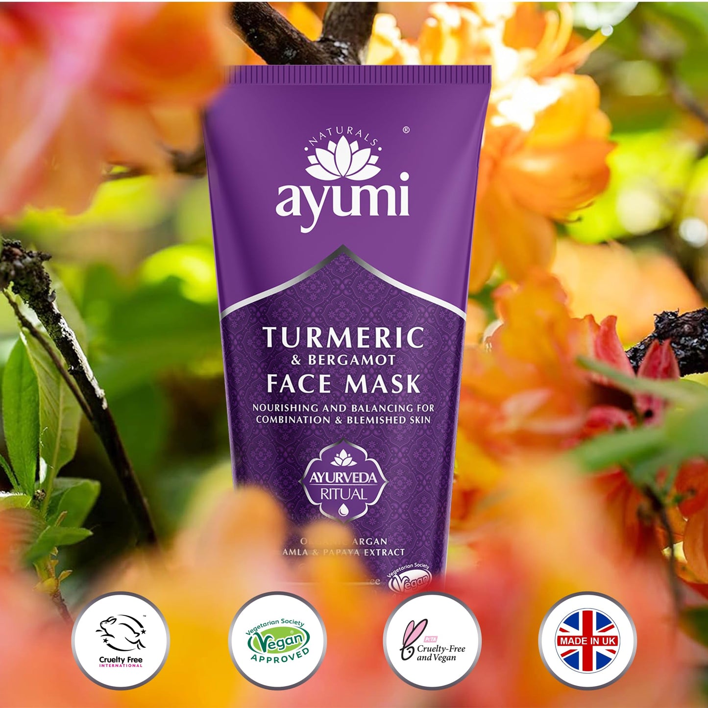 Ayumi Turmeric & Bergamot Face Mask, Balances the Skin Tone & Revives the Skin, Packed With Organic Argan Oil to Enhance & Energise 1 x 100ml 1 count (Pack of 1)