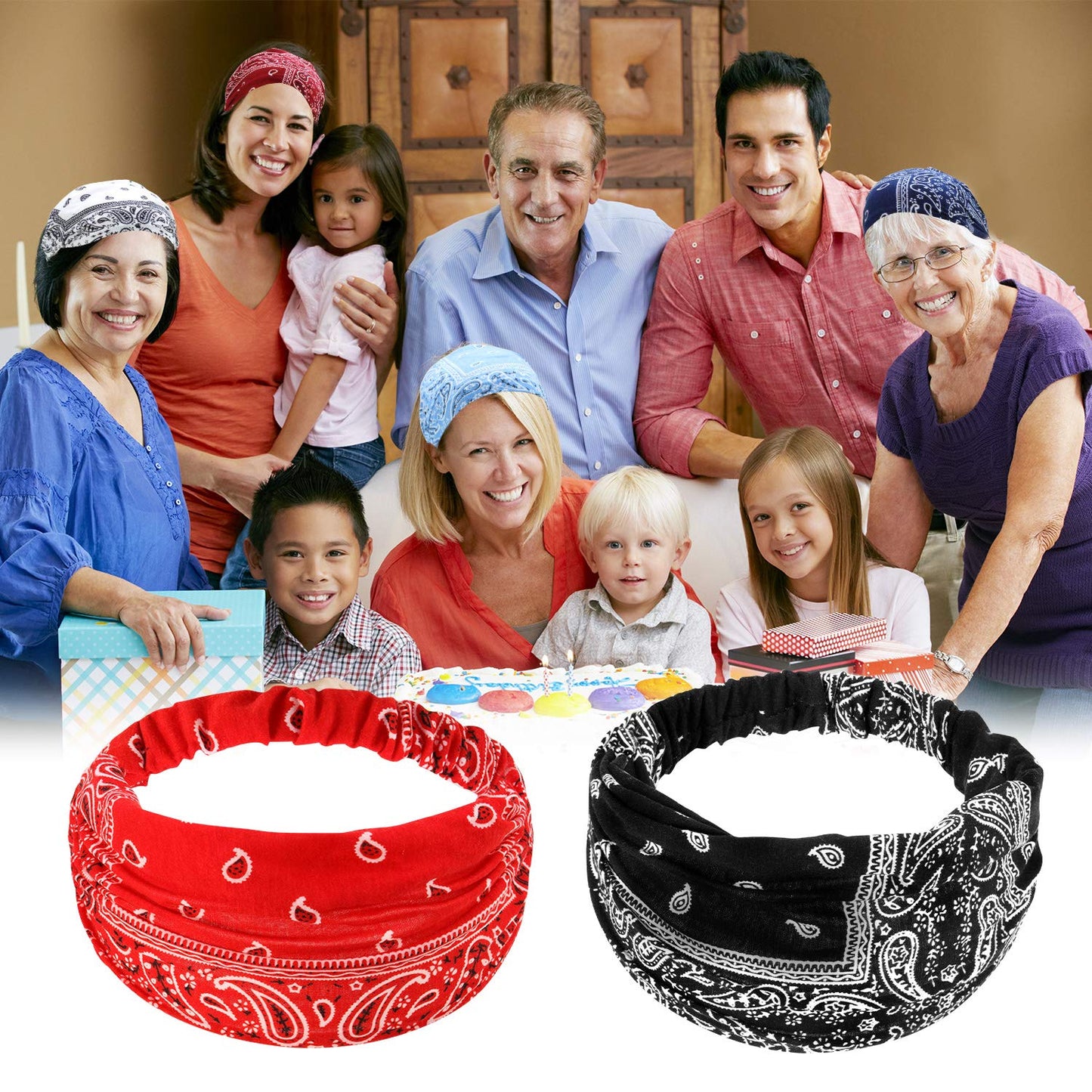 6 Pieces Paisley Bandana Headband for Women with Elastic Yoga Headband Adjustable Turban Headwrap