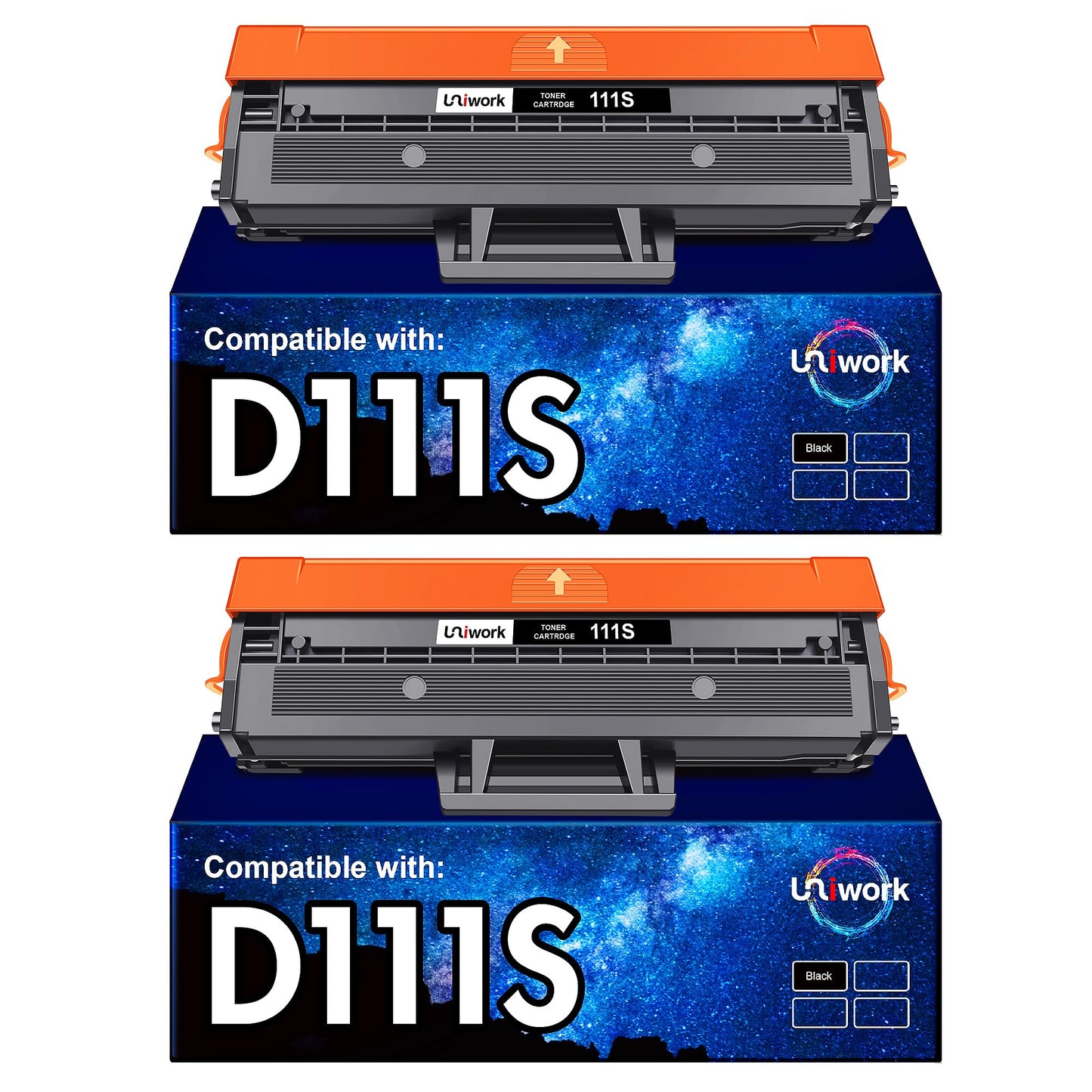 Uniwork D111L D111S Compatible Toner Cartridge Replacement for Samsung MLT-D111S MLTD111S (Black, 2-Pack) (Packing May Vary) D111L 2-Pack