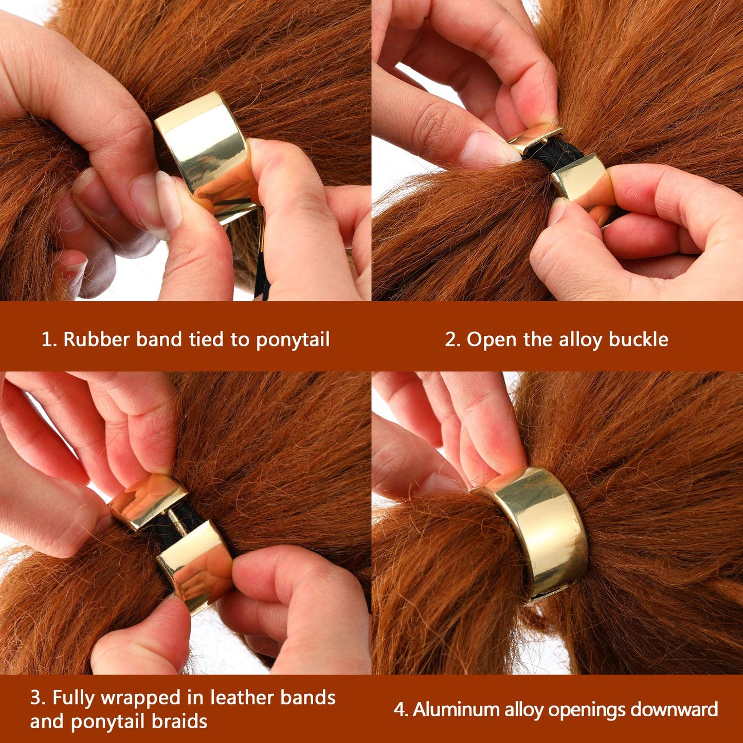 Yaomiao 3 Pieces Metal Circle Hair Cuff Elastic Hair Band Ties Ponytail Holder Rope Accessory for Women Girls, 3 Styles(Gold) Gold