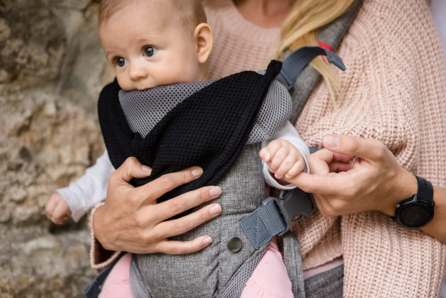 YOU+ME 4-in-1 Baby Carrier Newborn to Toddler - All Positions Baby Carriers from Newborn - Front & Back Carry Baby Carriers - Includes 2-in-1 Bandana Bib - Baby Holder for 8-32 lbs (Grey Mesh) Grey Mesh