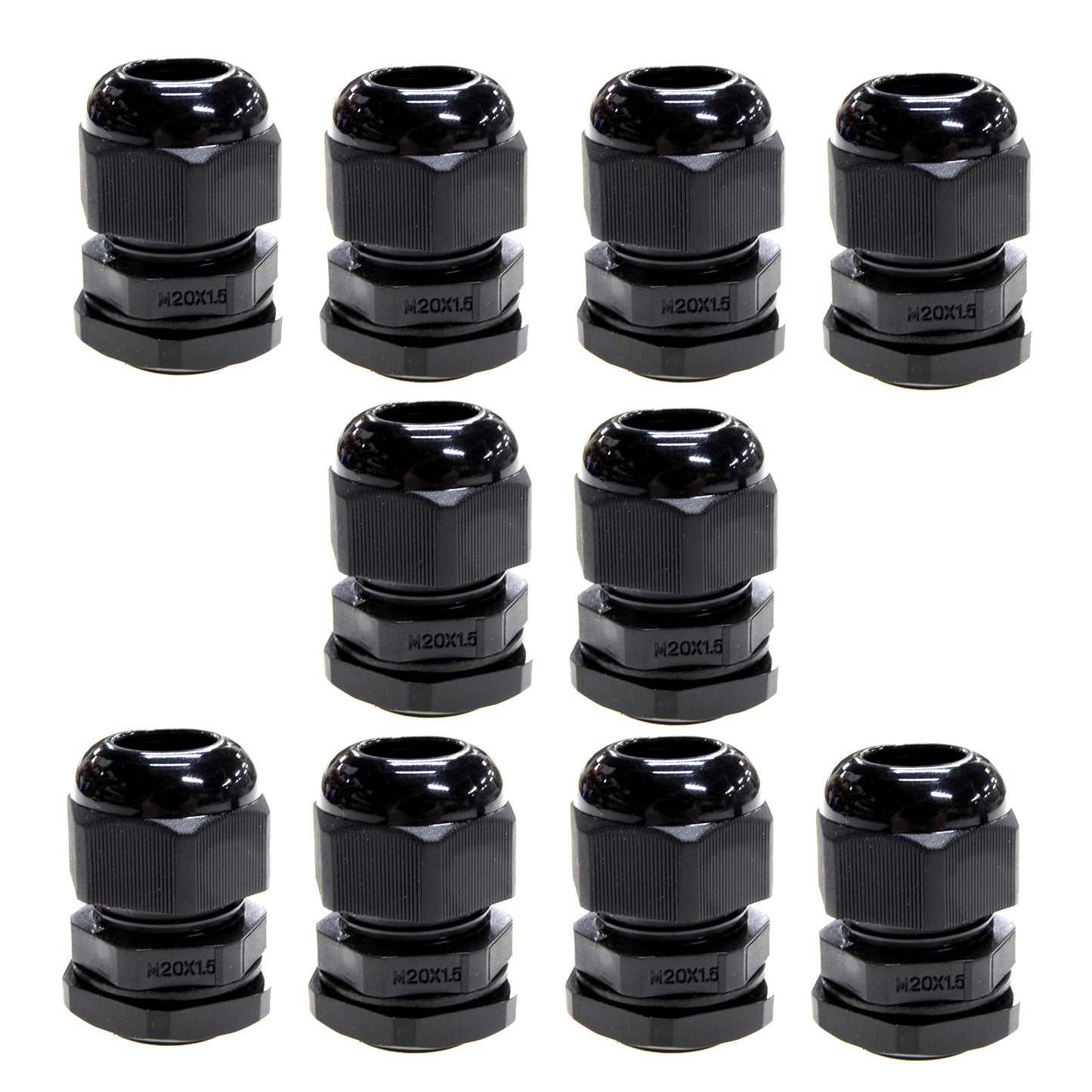 10 Pack Black M20 20mm TRS Stuffing Compression Glands for 6-12mm Cable, Waterproof IP68 with Locknut and Washer