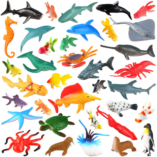 [36 Pack] Ocean Sea Animals Bath Toys for Party Favor Supplies - 2-4 inch Rubber Ocean Creatures Figures with Marine Octopus Shark Fish Sea Life for Child Education, Party Bag Filler, Birthday Gift