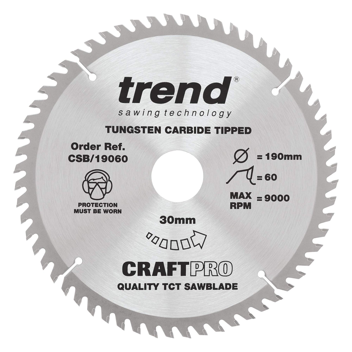 Trend Wood Circular Saw Blades, 190mm Diameter, 30mm Bore, 24/40/60 Teeth, 2.6mm Kerf, +15° Hook, TCT, Medium/Fine/Extra-Fine Finish, 3 Pack, CSB/190/3PK 190mm Dia. Triple Pack