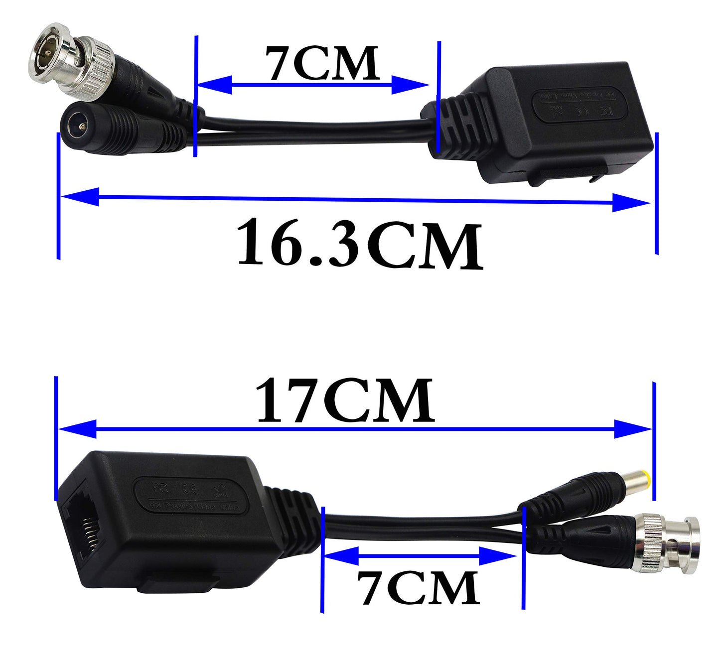 zdyCGTime Balun HD Cat5 RJ45 to BNC Video Baluns transceiver Passive with Power Connector for 720P 1080P 3MP 4MP 5MP HD-CVI/TVI/AHD/CVBS/960H Camera(2 Pairs)