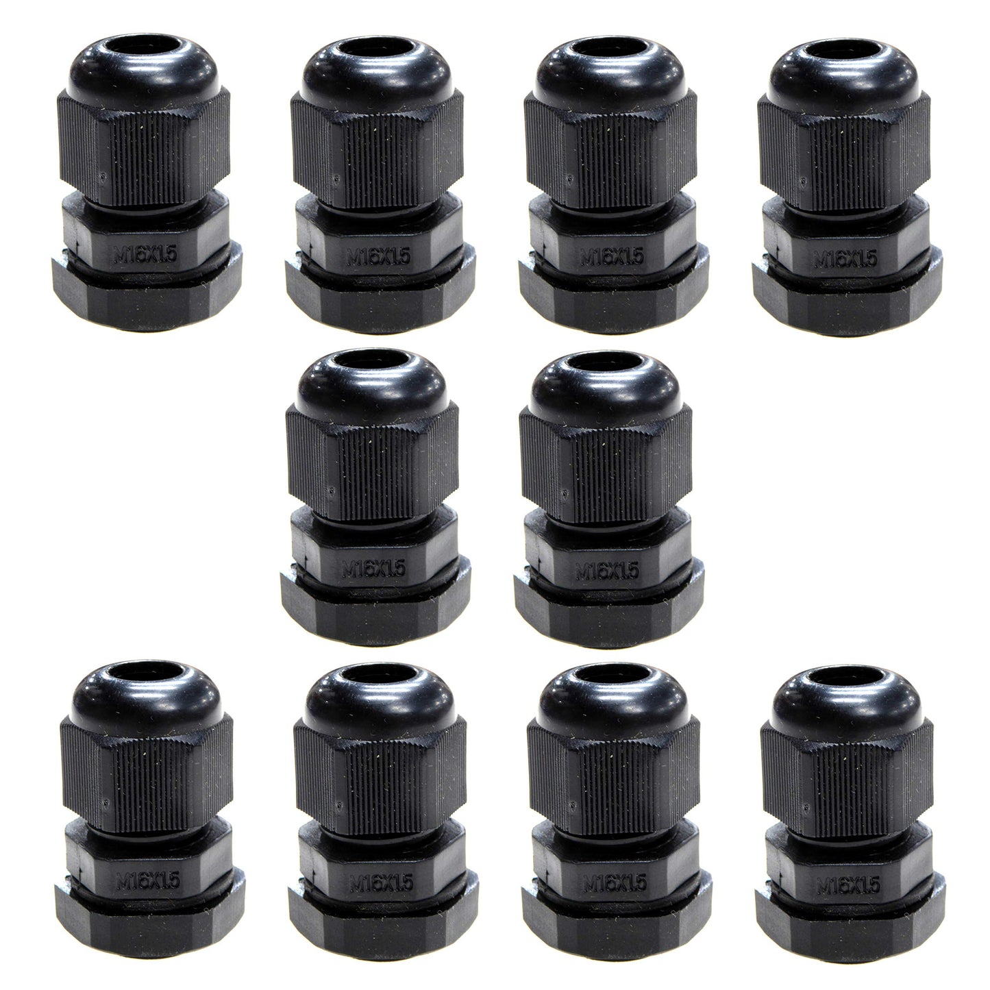 10 Pack Black M16 16mm TRS Stuffing Compression Glands for 4-8mm Cable, Waterproof IP68 with Locknut and Washer