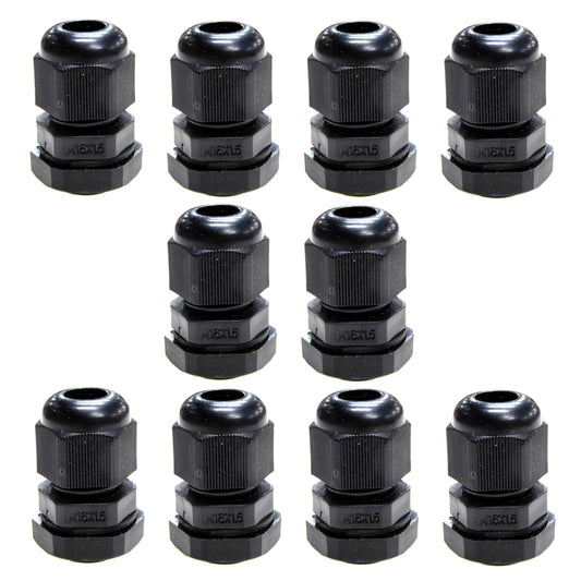 10 Pack Black M16 16mm TRS Stuffing Compression Glands for 4-8mm Cable, Waterproof IP68 with Locknut and Washer