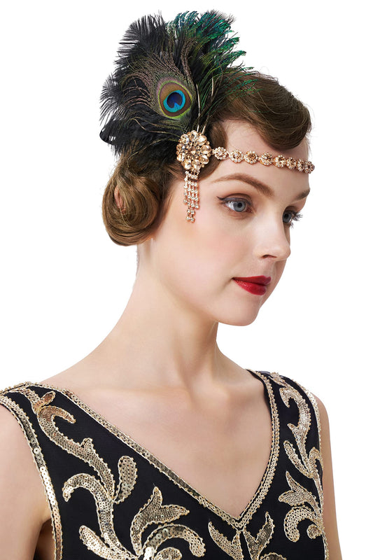 BABEYOND Feather Headpiece Great Gatsby Accessories for Women Roaring 20's Party Headpiece Black