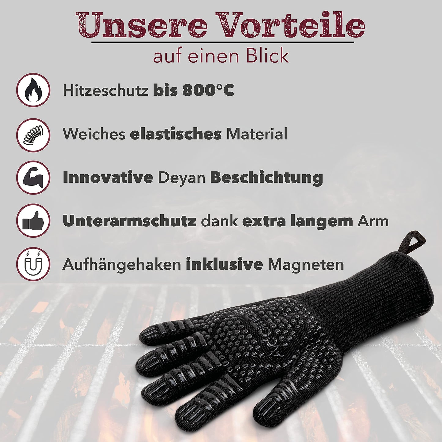 Adamant Barbecue Gloves for Heat Protection up to 800 °C [EN407 Certified] – Oven Gloves Set for Grilling – Universal Size Grill Accessories – Non-Slip Barbecue Gloves Heat Resistant