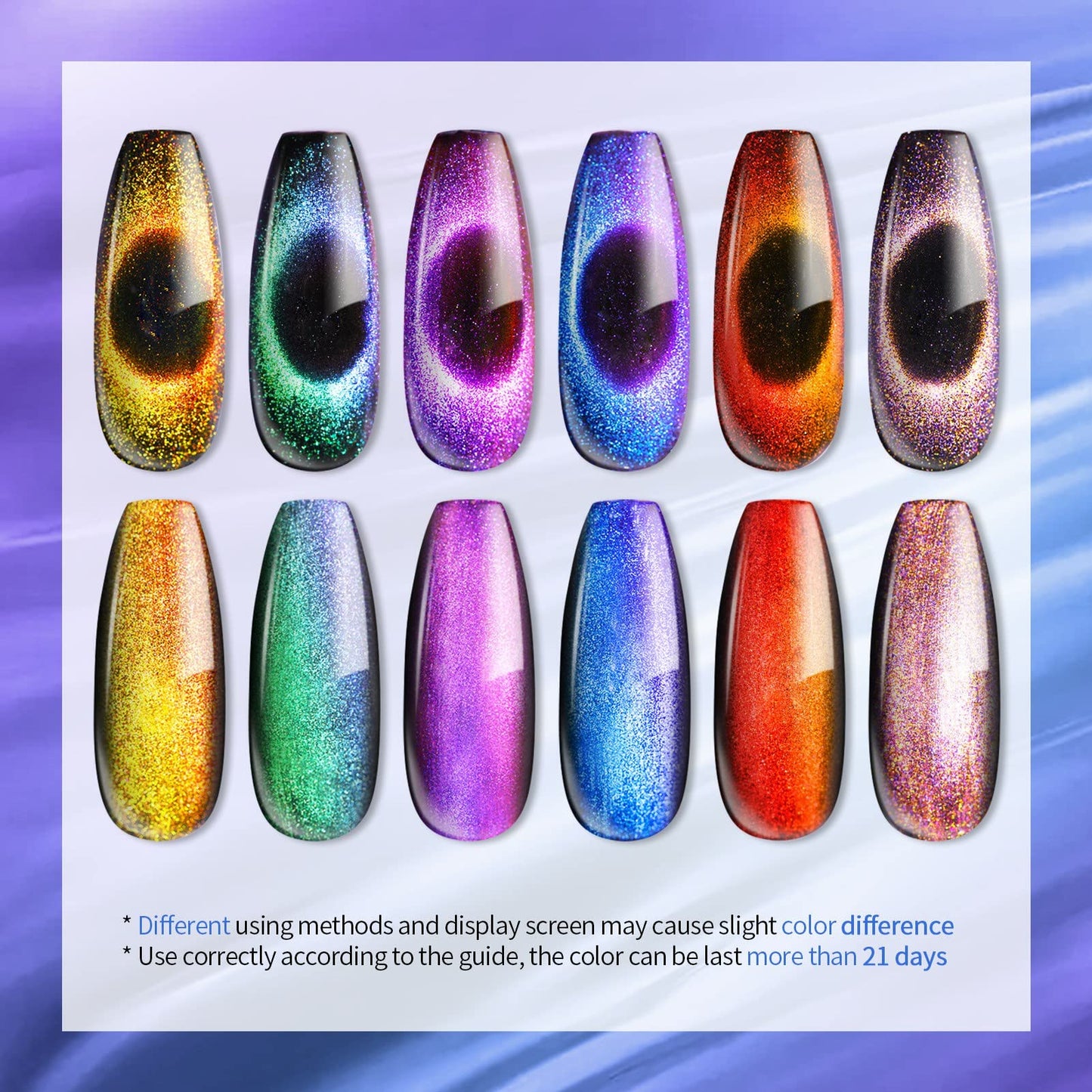 UR SUGAR Cat Magnetic Eye Gel Nail Polish 9D Cat Mag net Eye Gel Polish Set with Magnet, 6 Colors Glitter Chameleon Magnetic Gel Nail Varnish Soak Off U V Gel Nail Polish,Halloween,Black Gel Polish 1.17 ml (Pack of 6)