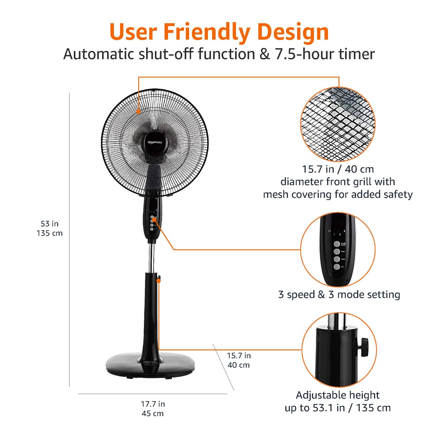 Amazon Basics Height & Tilt Angle Adjustable Oscillating Digital Dual 3-Blade 3-Speed Standing Pedestal Fan with Remote Control, Black