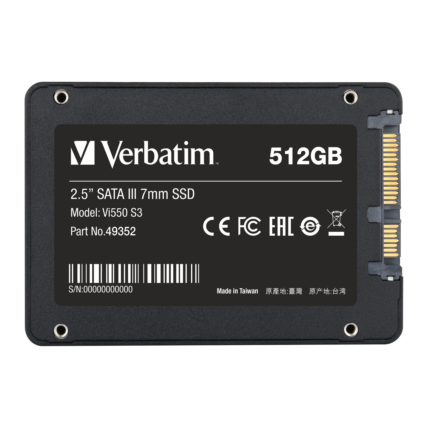 Verbatim Vi550 S3 SSD - internal SSD 512GB - Solid State Drive - 2.5'' SATA III interface - internal SSD drive with 3D NAND technology - high performance SSD 512GB - 560MB/s - black 512 GB