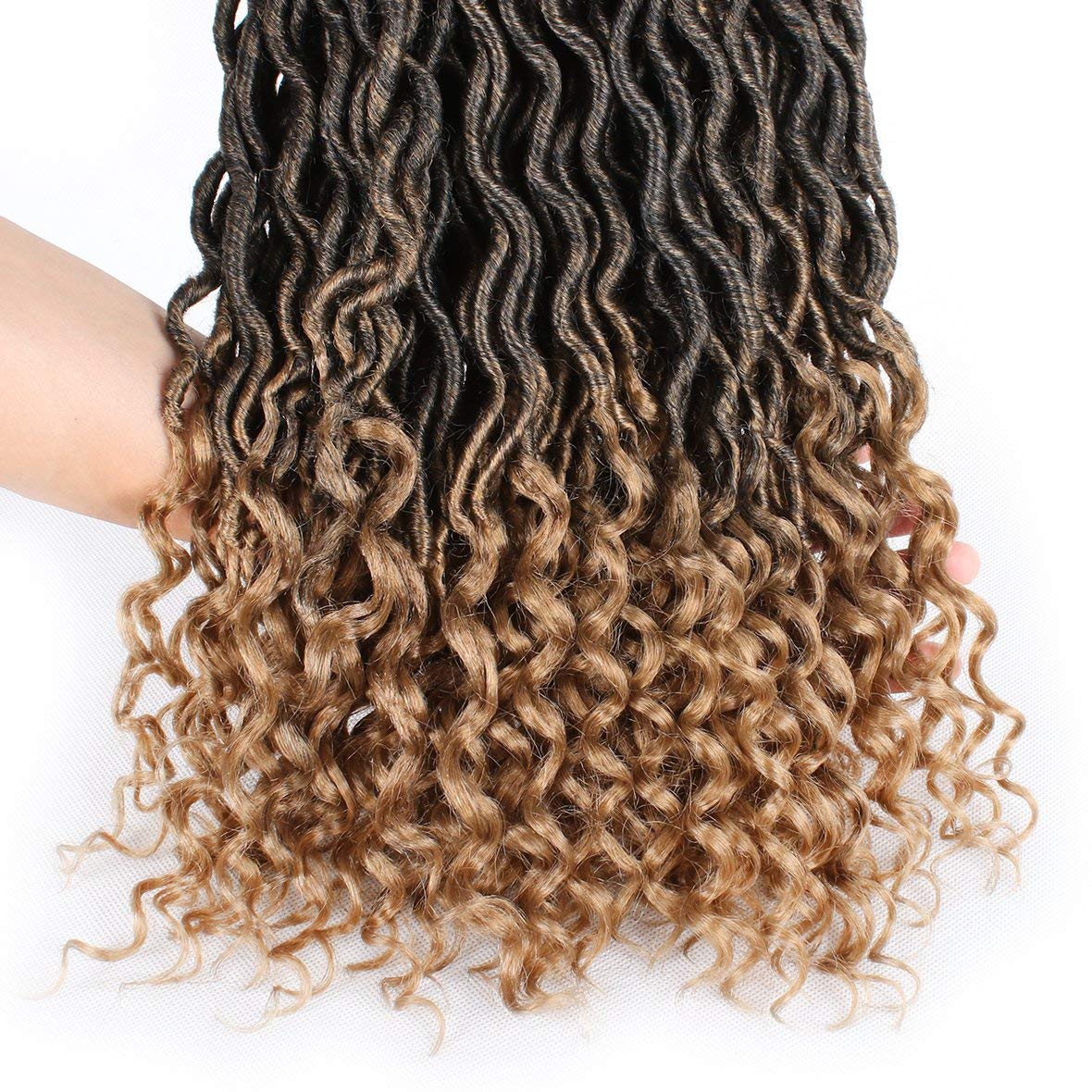 Xtrend 18 Inch 6 Packs Goddess Faux Locs Crochet Braids Curly Ends Wavy Synthetic Braiding Hair Extension for Black Women Dreadlock Braiding Hair Color 20 Strands/Pack T27# 18 Inch (Pack of 6) T27#