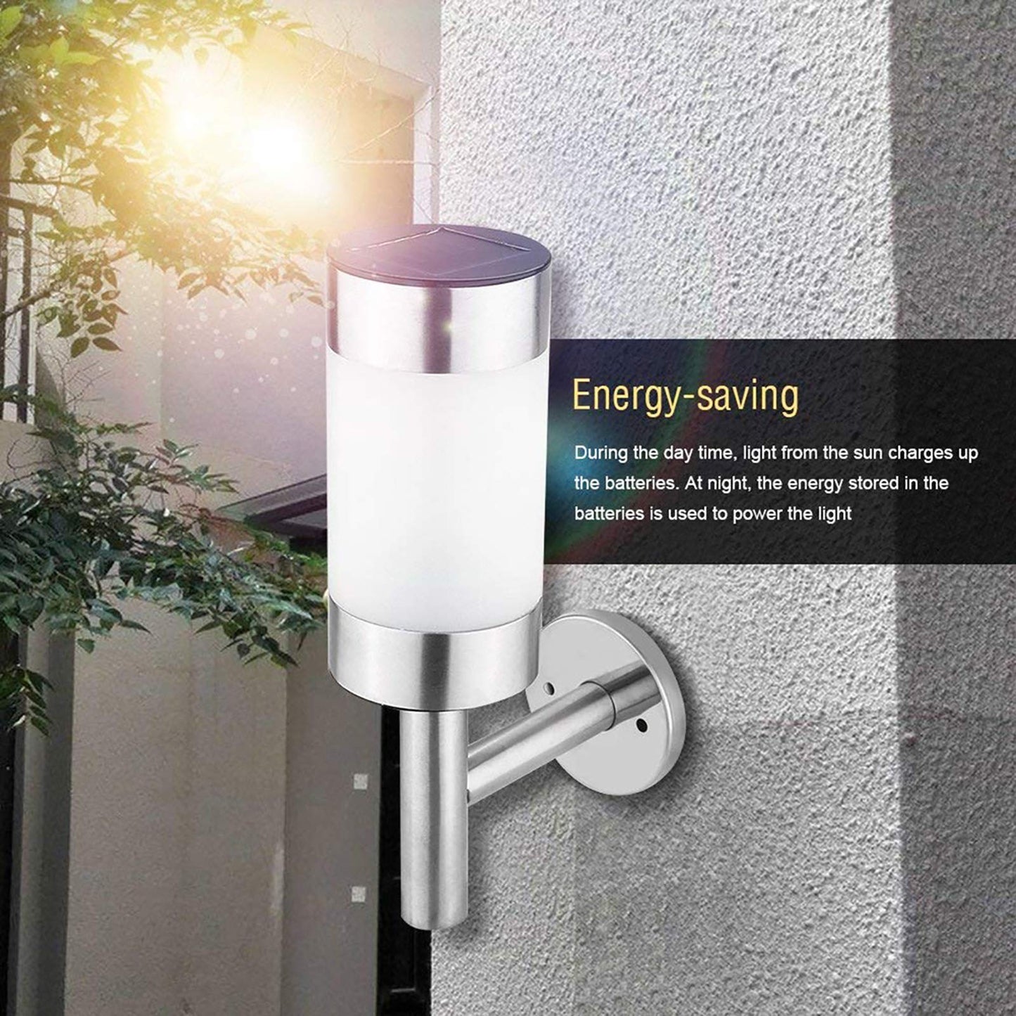 WALLFIRE LED Solar Wall Light, 2 Pcs Stainless Steel LED Solar Power Wall Mount Light Outdoor Garden Yard Sensor Lamp Lantern for Front Door Fence Pathway Garage Courtyard