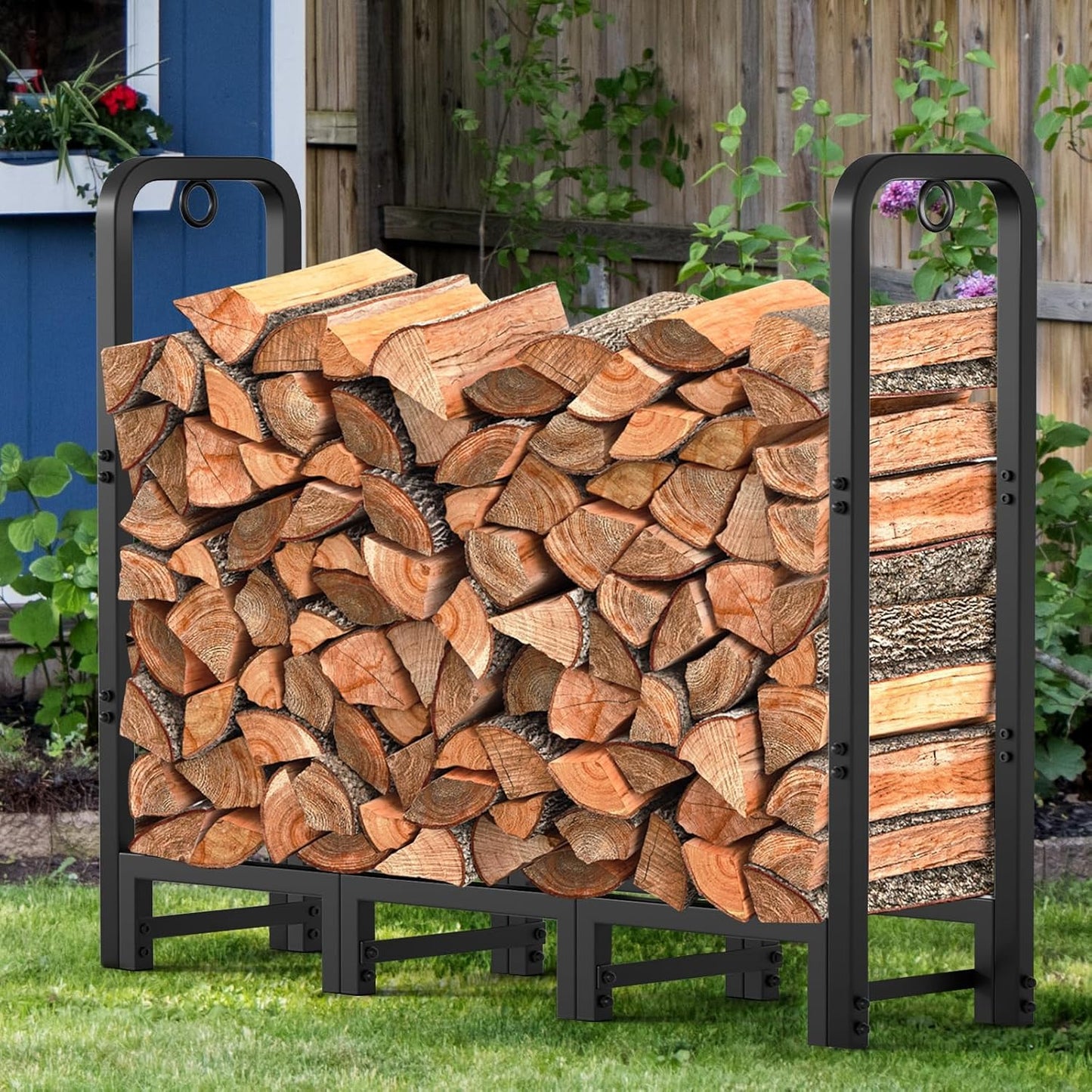 Amagabeli 4ft(121cmx30.48cmx105cm) Fireplace Log Rack Outdoor Heavy Duty Log Storage Holder for Firewood Wood Stacker Log Carrier for Metal Kindling Stand Steel Tubular Wood Rack log Stores Outdoor