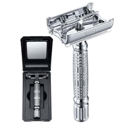 BAILI Butterfly Double Edge Safety Razor Rust-proof Reusable Manual Stainless DE Wet Shaving for Men Women with Mirrored Travel Case BD179C Butterfly Silver BD179C