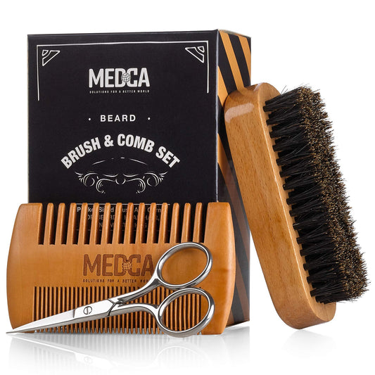 Wooden Beard and Comb Set for Men - Perfect for Beards Head Hair and Mustaches Men's Grooming Kit for Styling, Applying Beard Oils and Balms for Better Hair Care Growth and Impressive Hair Health