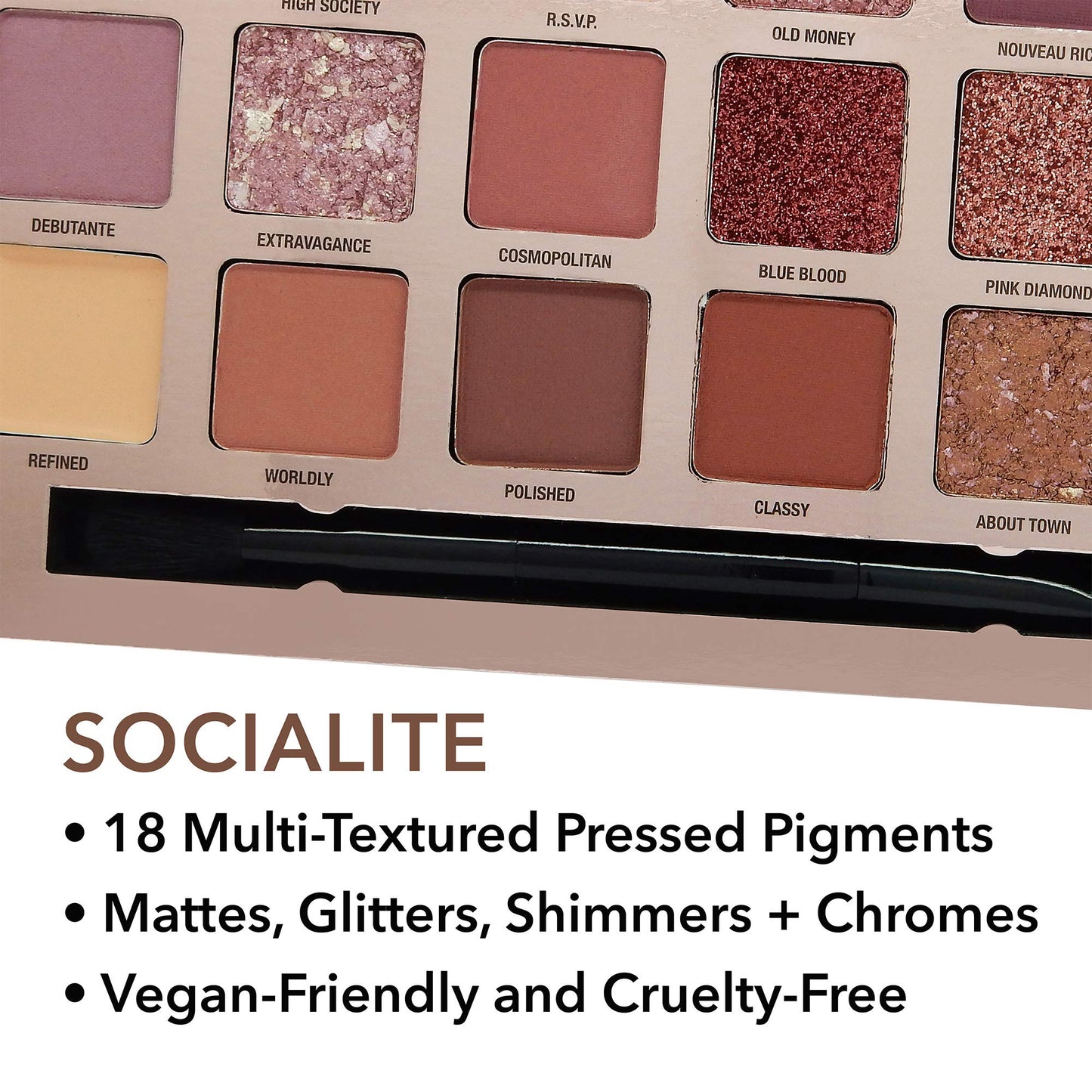 W7 Socialite Pressed Pigment Palette - 18 Pink Nude Colours - Flawless Long-Lasting Glam Makeup