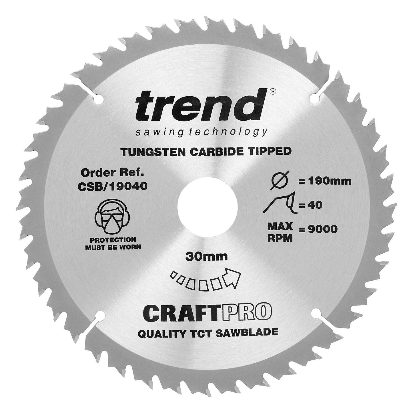 Trend Wood Circular Saw Blades, 190mm Diameter, 30mm Bore, 24/40/60 Teeth, 2.6mm Kerf, +15° Hook, TCT, Medium/Fine/Extra-Fine Finish, 3 Pack, CSB/190/3PK 190mm Dia. Triple Pack