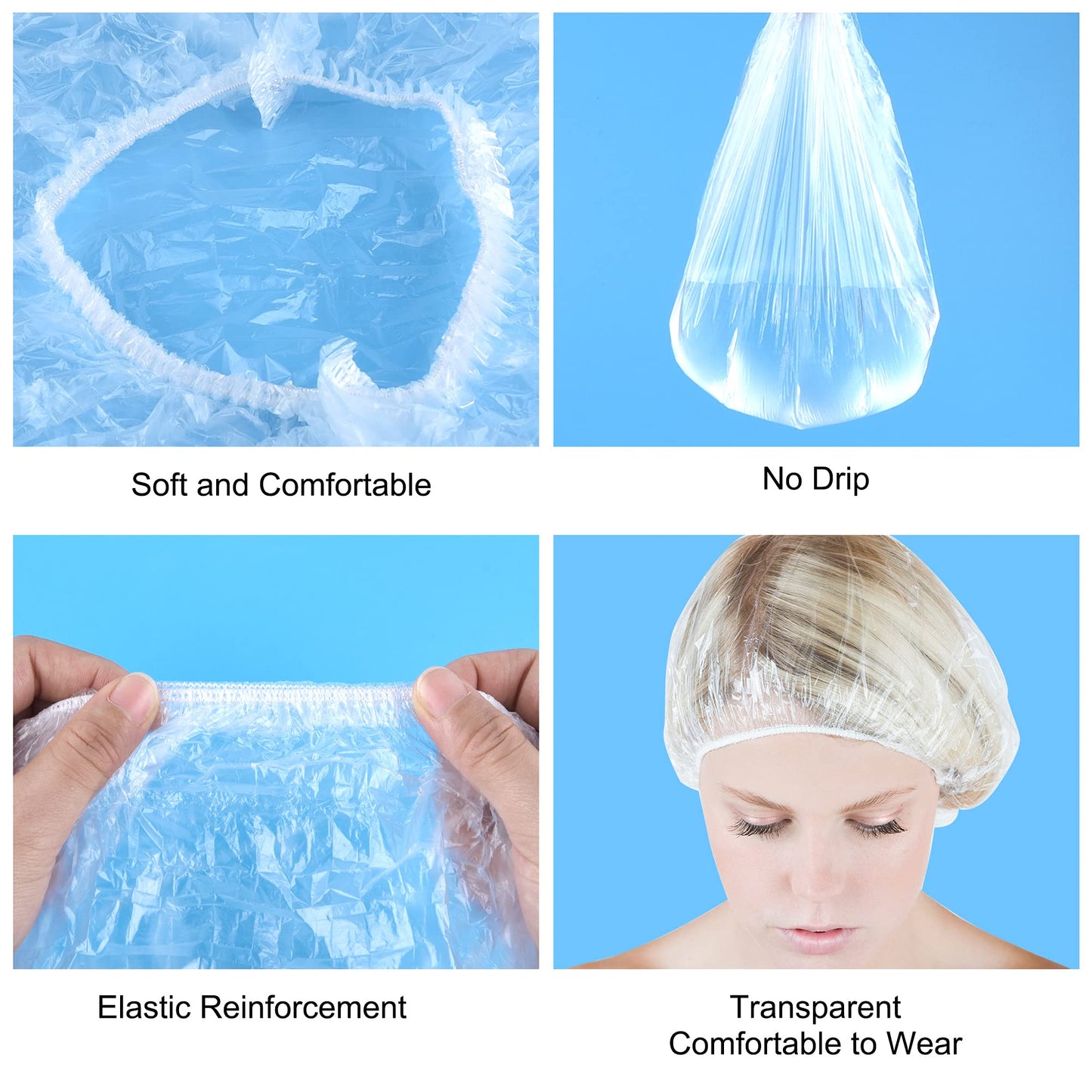 TUPARKA 120 Pcs Disposable Shower Caps Plastic Elastic Bath Cap for Home Use Hotel Spa and Hair Salon Supplies