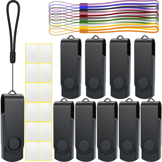 USB Stick 32GB USB 2.0 Memory Stick Uflatek Thumb Flash Drive 10 Pack Rotate USB Memory Sticks Black Metal Pen Drive USB Flash Drive with Tag and Lanyard for Computer Laptop 32.0 GB