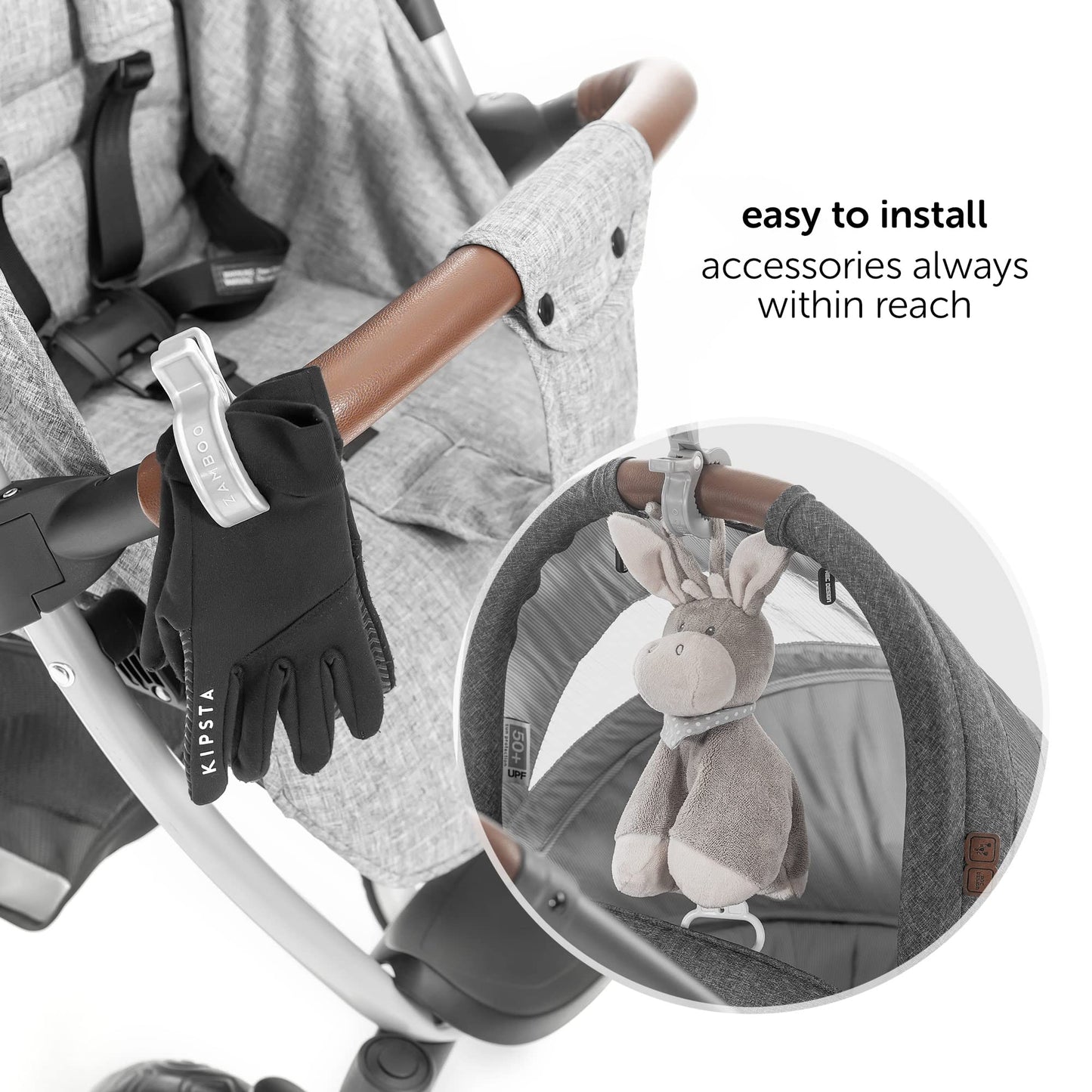 Zamboo Universal Stroller Pegs 6-Pack - Buggy Clips for Muslins, Toys or Car Seat Cover - Easy to Attach to Pushchair/Pram or Infant Car Seat - Multifunctional Baby Pram Accessory - Grey/White