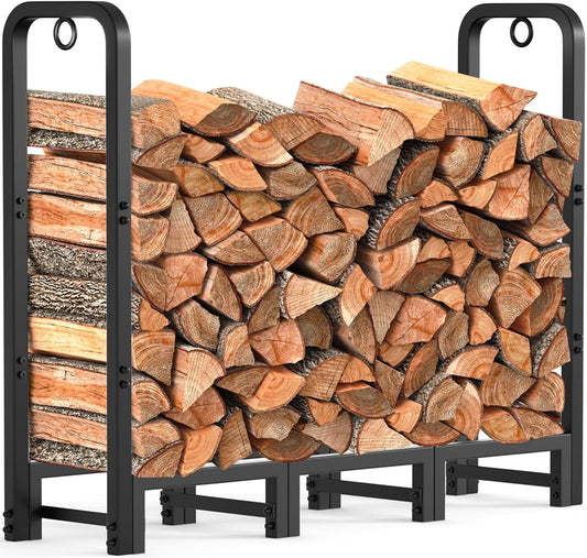 Amagabeli 4ft(121cmx30.48cmx105cm) Fireplace Log Rack Outdoor Heavy Duty Log Storage Holder for Firewood Wood Stacker Log Carrier for Metal Kindling Stand Steel Tubular Wood Rack log Stores Outdoor