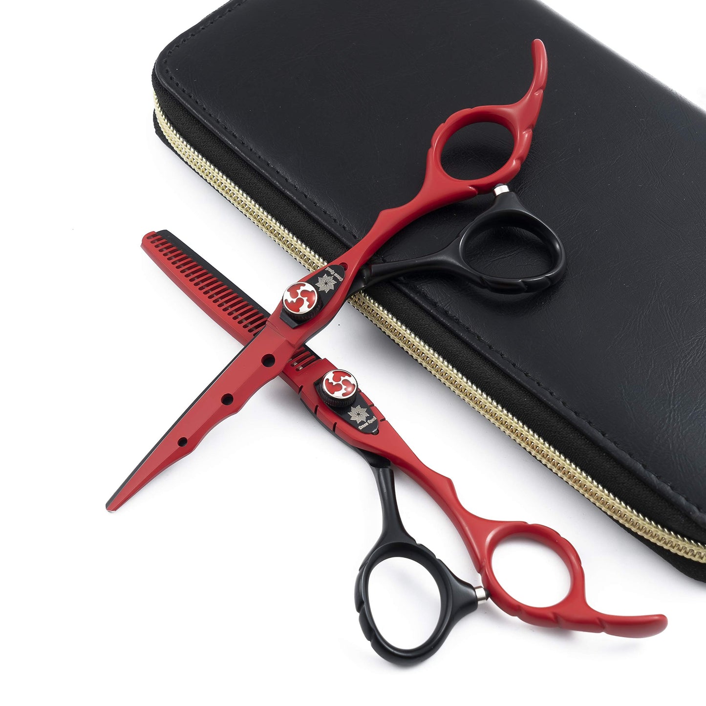 6.0" Professional Hairdressing Cutting Shear Set - Salon Hair Thinning Scissor Kit for Barber - by Dream Reach (Black&red) Black & Red