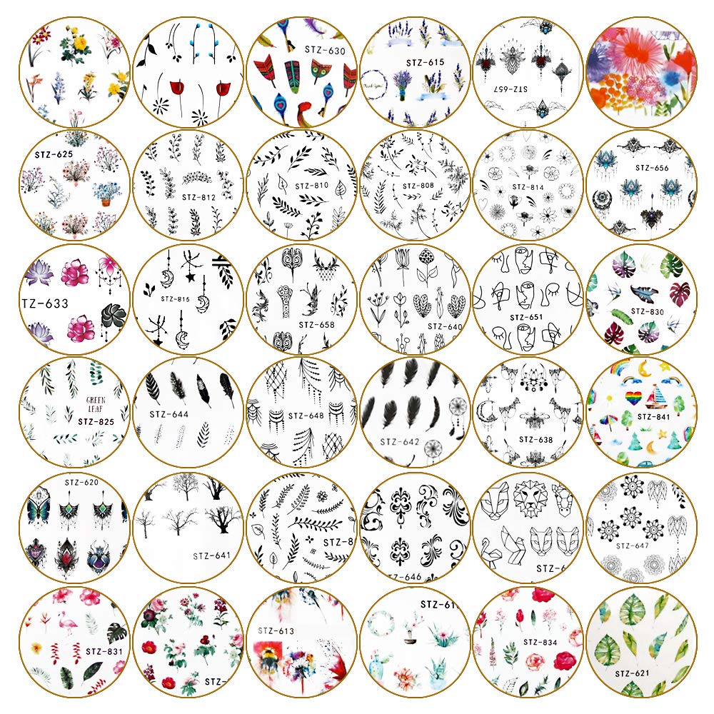 VINFUTUR 1000Pcs+ Water Transfer Nail Art Stickers DIY Nail Art Decals Stickers for Women Girls Gel Nails Art Design Flowers Butterflies Mixed Patterns Nail Decorations